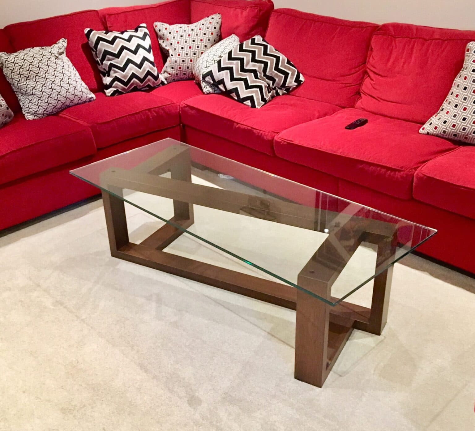 Walnut ZBase Glass Top Coffee Table Topnotch Furniture